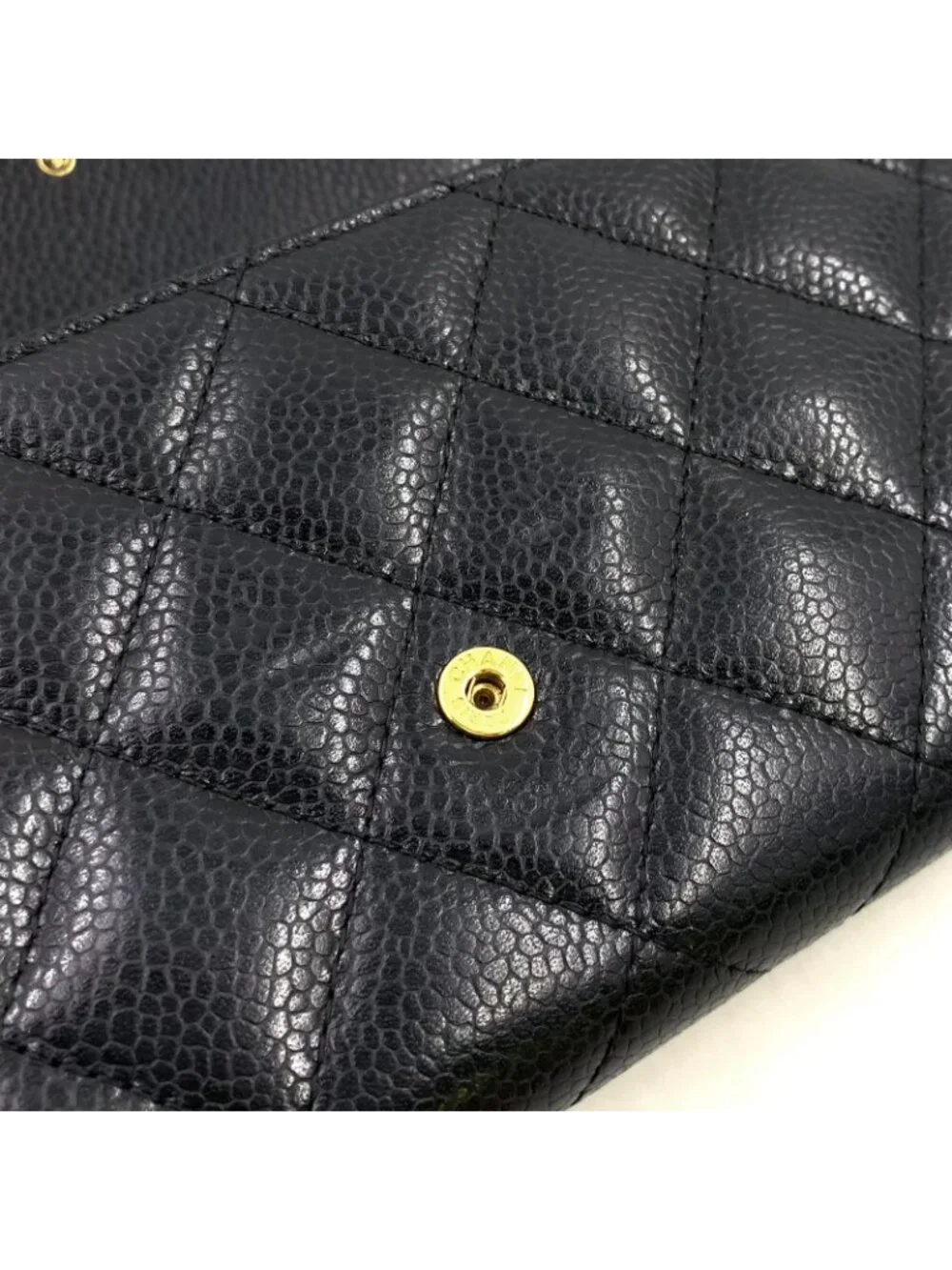 Chanel Quilted Classic Caviar Leather Black Wallet Gold